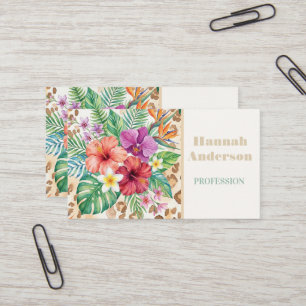 Tarjeta De Visita Estampado de leopardo floral tropical