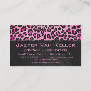 Tarjeta De Visita Estampado de leopardo monograma negro y rosa inten