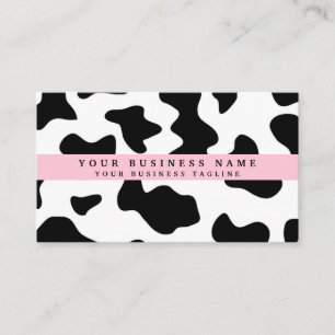 Tarjeta De Visita Estampado de Vaca Negro y Blanco con Rosa