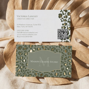Tarjeta De Visita Estampado Elegante Leopardo Guepardo Oro Verde de