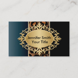 Tarjeta De Visita Estampado leopardo azul y negro del dril de