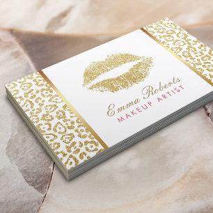 Tarjeta De Visita Estampado leopardo del lujo de los labios del oro