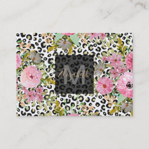Tarjeta De Visita Estampado leopardo elegante y diseño floral