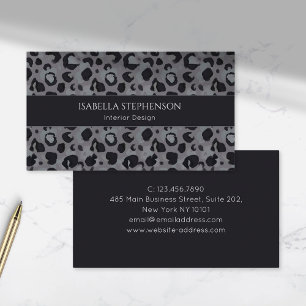 Tarjeta De Visita Estampado Leopardo Gris Oscuro Moderno