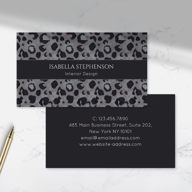 Tarjeta De Visita Estampado Leopardo Gris Oscuro Moderno (Subido por el creador)