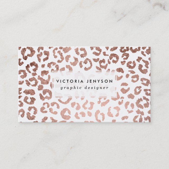 Tarjeta De Visita Estampado leopardo subió dibujado mano elegante (Anverso)