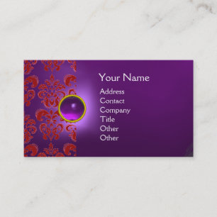 Tarjeta De Visita ESTAMPADO MONOGRAMA CHIC DAMASK rojo púrpura