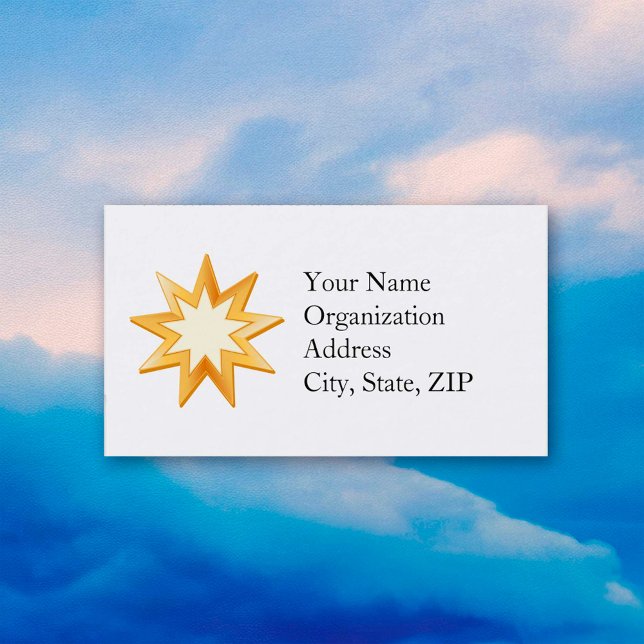 Tarjeta de visita estándar Baha'i de 3,5" x 2,0" (3.5" x 2.0" Business Card. Gold nine pointed star, symbol of the Baha’i faith.)