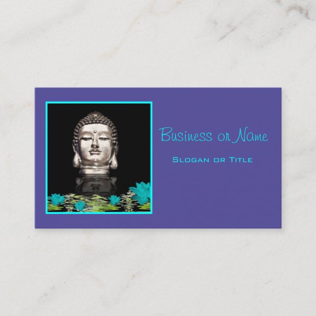 Tarjeta De Visita Estatua de cabeza de Buda Plateado (Anverso)