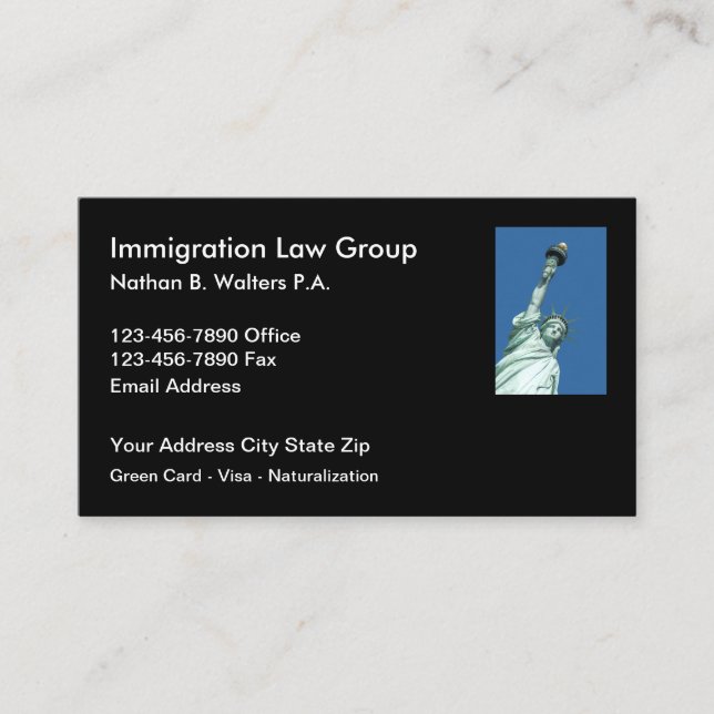 Tarjeta De Visita Estatua del abogado de la inmigración de la (Anverso)