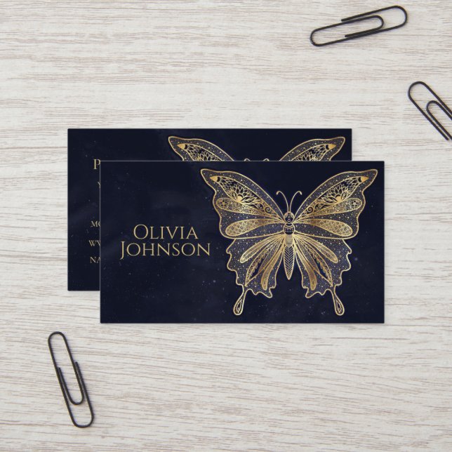 Tarjeta De Visita Estética celestial de la mariposa dorada (Anverso/Reverso In Situ)