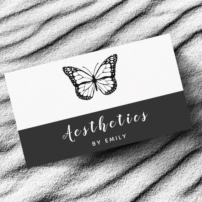 Tarjeta De Visita Estética de la mariposa negra y blanca Skincare Mo (Subido por el creador)