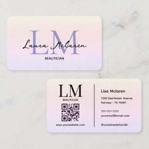 Tarjeta De Visita Estética de Lujo Monograma Tonos Pastel Código QR