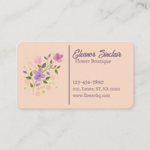 Tarjeta De Visita Estética Flor Femenina Crema Púrpura Pastel
