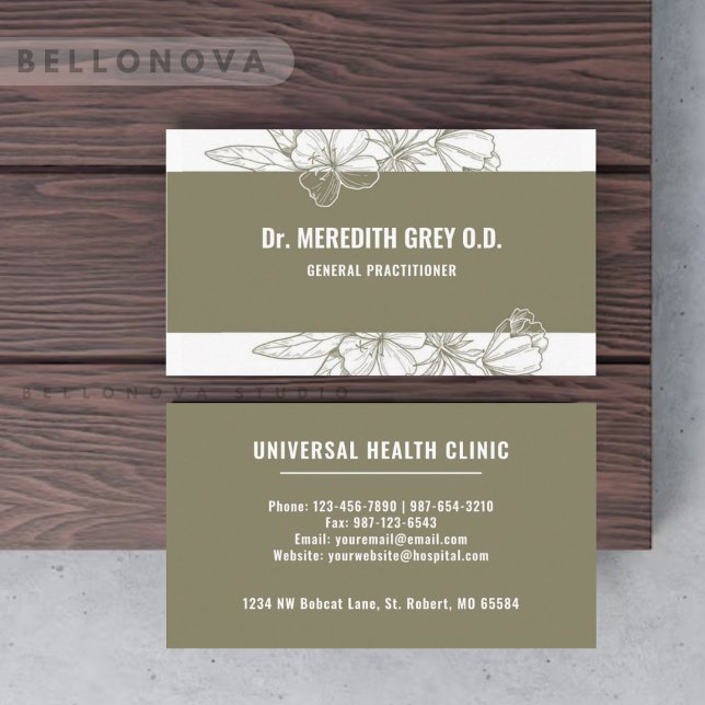 Tarjeta De Visita Estética negra blanca Oscura Sage Green Fancy (White Black Aesthetic Dark Sage Green Fancy Business Card)
