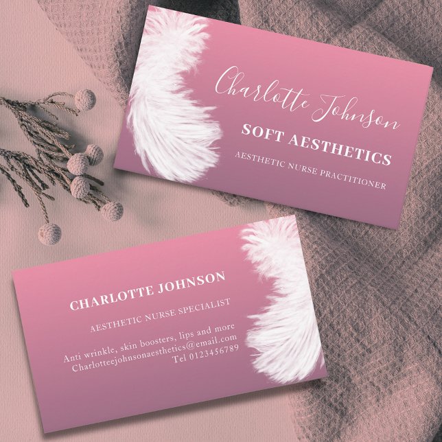 Tarjeta De Visita Estética Skincare Pluma rosa moderna (Modern Stylish nurse aesthetics skincare pink Business card)