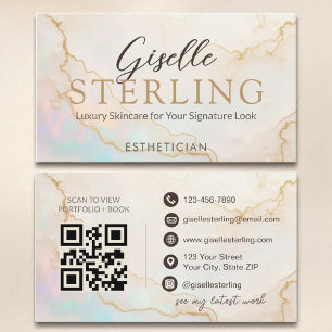 Tarjeta De Visita Esteticismo Elegant Pearl Opal Gold Script