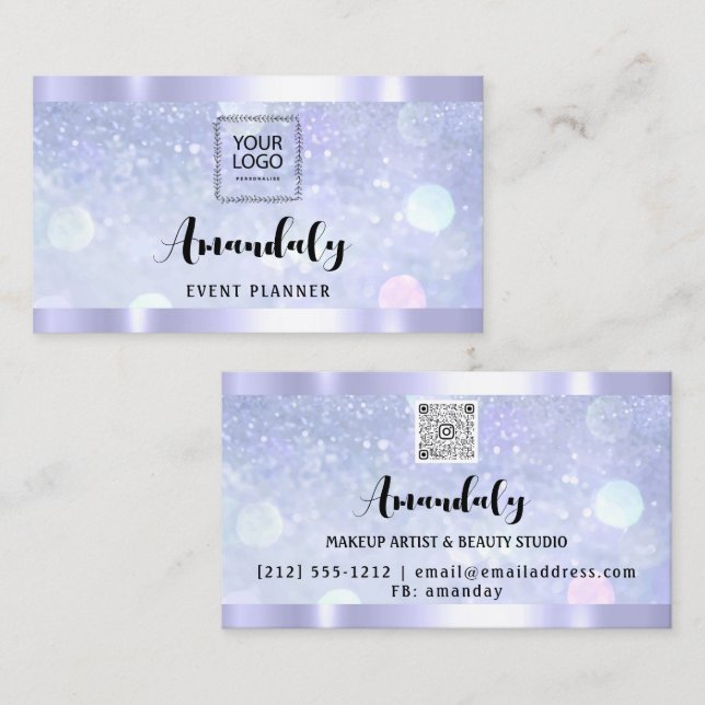 Tarjeta De Visita Esteticismo Lash Nails Cabello QR Código Logo Blue (Anverso / Reverso)
