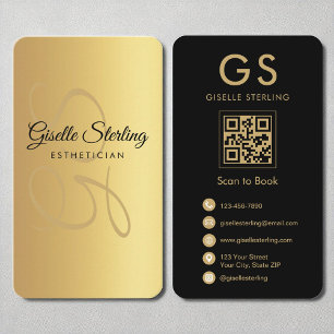 Tarjeta De Visita Esteticismo Monograma Oro Código QR negro