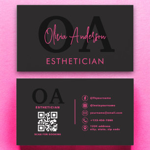 Tarjeta De Visita Esteticismo QR Code Red social rosa caliente negro