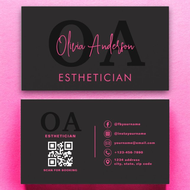 Tarjeta De Visita Esteticismo QR Code Red social rosa caliente negro (Subido por el creador)