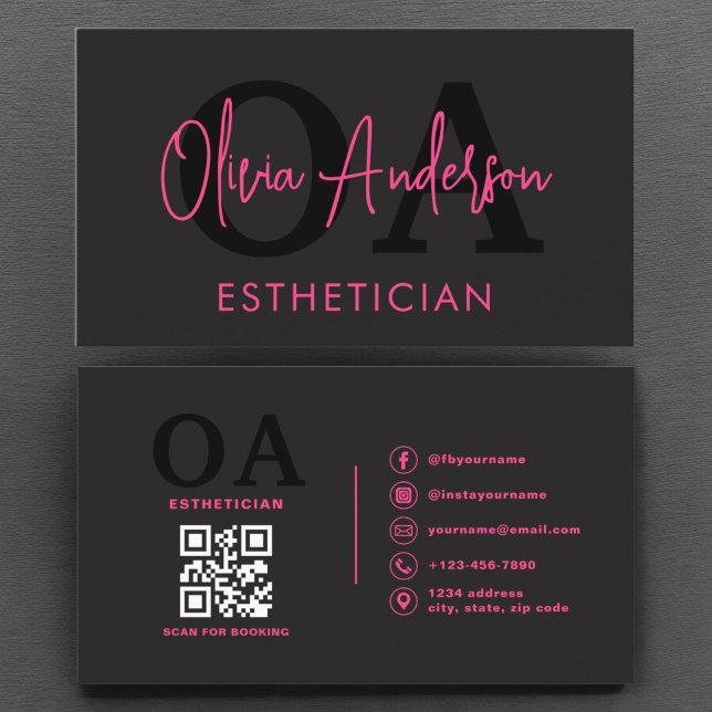 Tarjeta De Visita Esteticismo QR Code Red social rosa caliente negro (Subido por el creador)