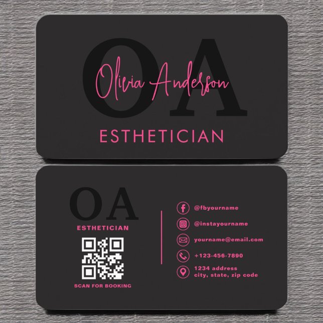 Tarjeta De Visita Esteticismo QR Code Red social rosa caliente negro (Subido por el creador)