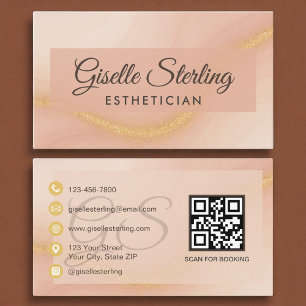 Tarjeta De Visita Esteticista acuarela oro Monograma QR Código
