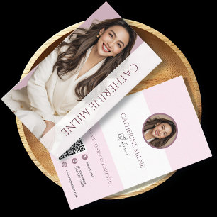 Tarjeta De Visita Esteticista Beautician Código QR rosa y foto