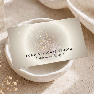 Tarjeta De Visita Esteticista Celestial Glow Champagne Oro Lujo
