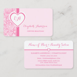 Tarjeta De Visita Esteticista Certificada Corazón Rosa