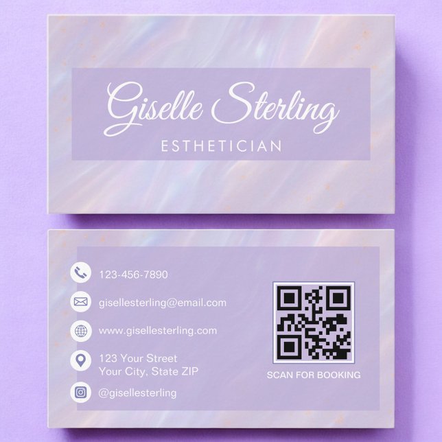 Tarjeta De Visita Esteticista Código QR Opal Pastel irlandés (Subido por el creador)