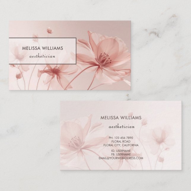 Tarjeta De Visita Esteticista de flores rosadas rubor (Anverso / Reverso)