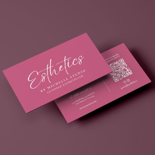 Tarjeta De Visita Esteticista de Monograma Elegante Rosa Blanco