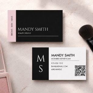 Tarjeta De Visita Esteticista de Salón Rosa y Negro Moderno Belleza
