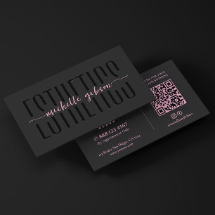 Tarjeta De Visita Esteticista Estética Monograma QR Negro Rosa