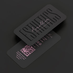 Tarjeta De Visita Esteticista estético negro rosado mínimo