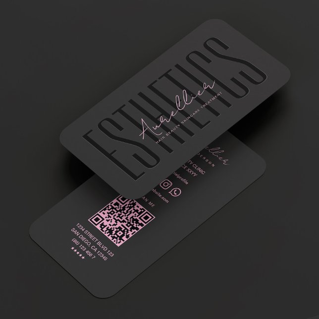 Tarjeta De Visita Esteticista estético negro rosado mínimo (Beautician Esthetician Black Pink Minimal Business Card
)