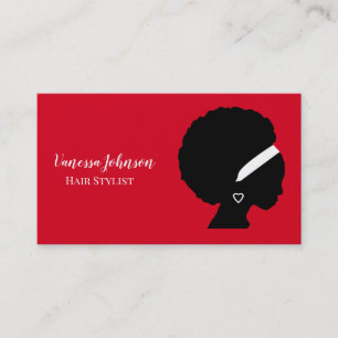 Tarjeta De Visita Esteticista Étnica Afro Cabello Natural Rojo