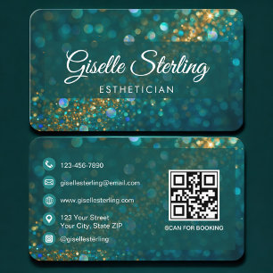 Tarjeta De Visita Esteticista Green Gold Código QR Profesional