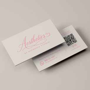 Tarjeta De Visita Esteticista Licenciada Elegante Guión Rosa Arena