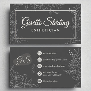 Tarjeta De Visita Esteticista Moody Carbón Carbón Gris Floral modern