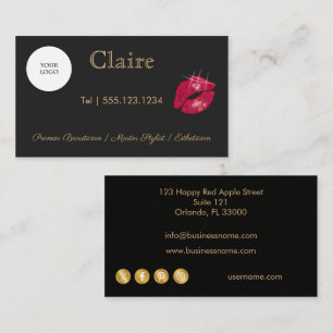 Tarjeta De Visita Esteticista Premier & Labios Rojos Brillantes y Re