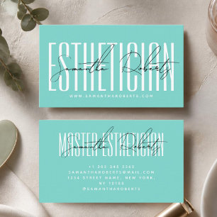 Tarjeta De Visita Esteticista tipografía moderna script azul turques