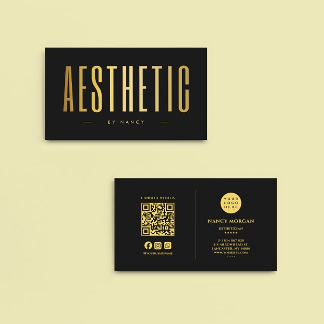 Tarjeta De Visita Estético Estético Qr Code Logo Negro Y Oro (Subido por el creador)