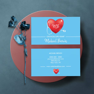 Tarjeta De Visita Estetoscopio Corazón Enfermera Doctor Azul