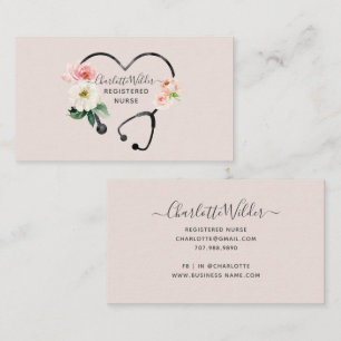 Tarjeta De Visita Estetoscopio floral acuarela Enfermera registrada