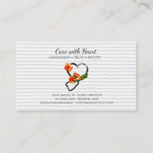 Tarjeta De Visita Estetoscopio floral gris para cuidador de enfermer