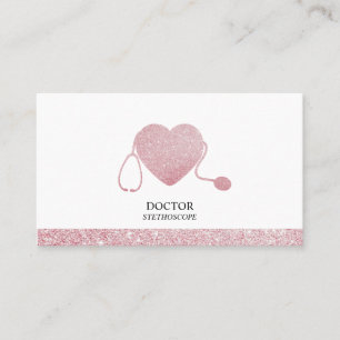 Tarjeta De Visita Estetoscopio Rosa Corazón Brillante Doctor