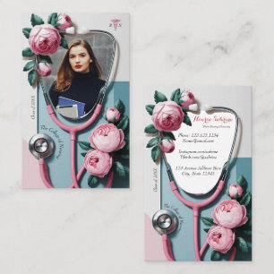 Tarjeta De Visita Estetoscopio Rosas Rosadas Florales Modernas Nombr